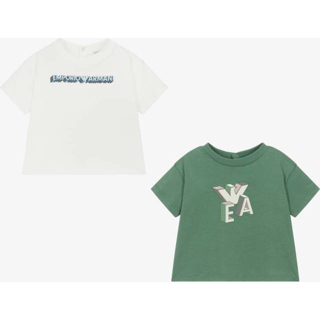 Emporio Armani Baby Boys Cotton T-Shirts (2 Pack) - Green/Ivory - 6 month