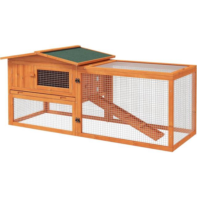 PawHut Outdoor Rabbit Hutch - Orange, Orange