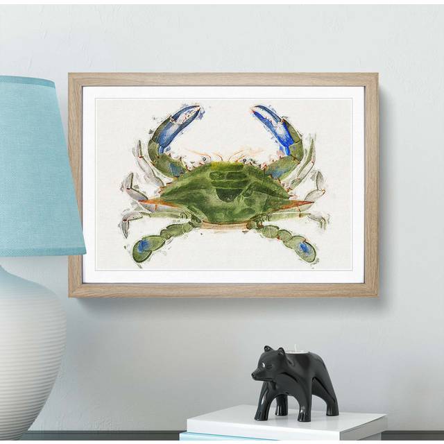 Green and Blue Crab by J.E. De Kay - Picture Frame Painting Print - Oak Framed (27cm H x 36cm W x 2cm D)