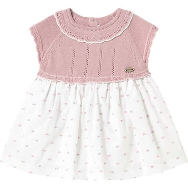 Mayoral Newborn Baby Girls Pink Pointelle Knit Cotton Dress - Pink/White - 6-9 month