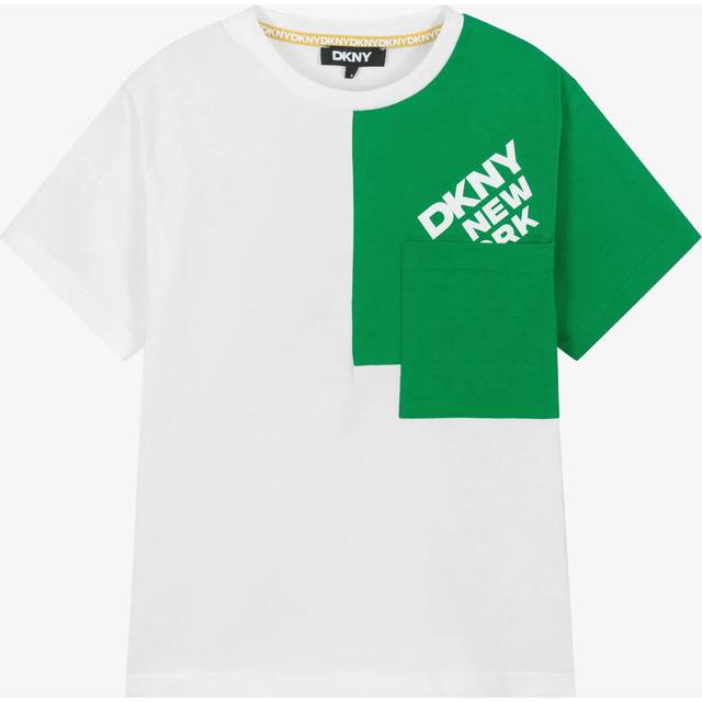 Dkny White & Green Organic Cotton T-Shirt - Green/White - 4 year