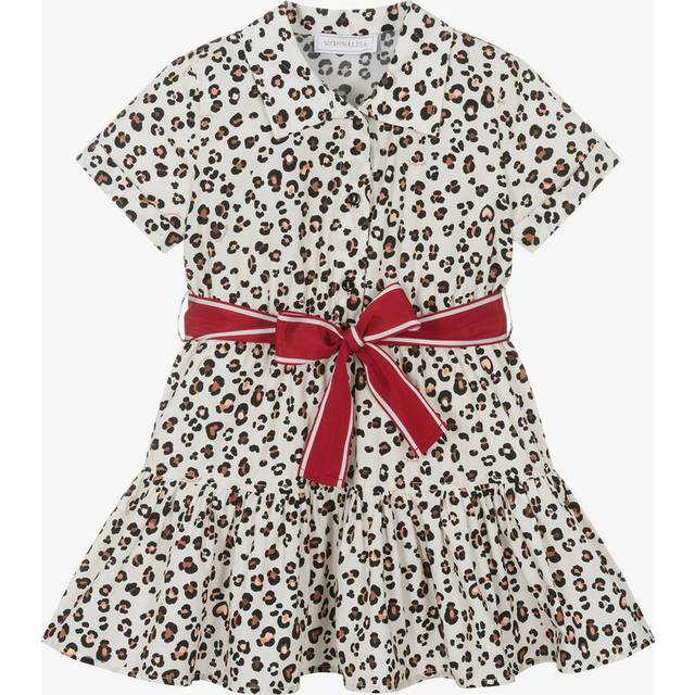 Monnalisa Girls Ivory Leopard Print Cotton Dress - Brown/Ivory - 12 year
