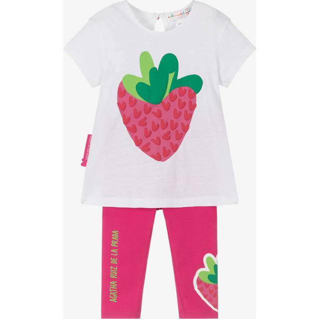 Agatha Ruiz De La Prada Girls White & Pink Cotton Leggings Set - Pink/White - 36 month