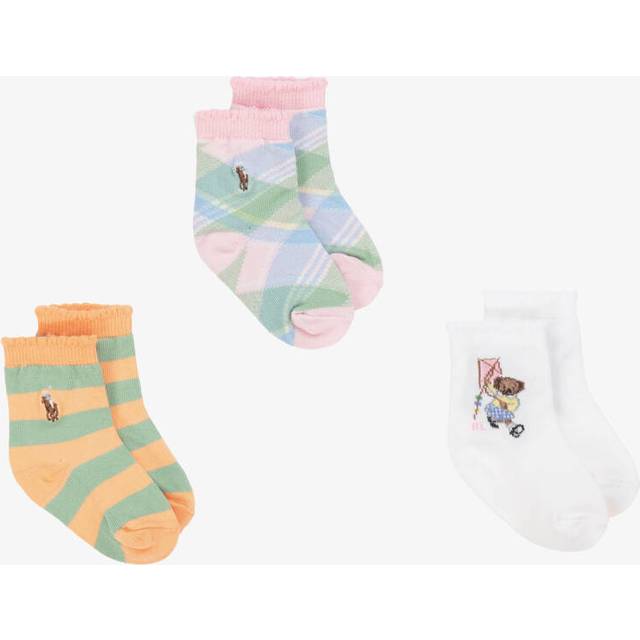 Ralph Lauren Baby Girls White, Orange & Pink Cotton Socks (3 Pack) - Orange/Pink/White - 0-6 month