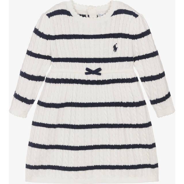 Ralph Lauren Baby Girls White & Blue Cotton Knit Dress - Blue/White - 6 month
