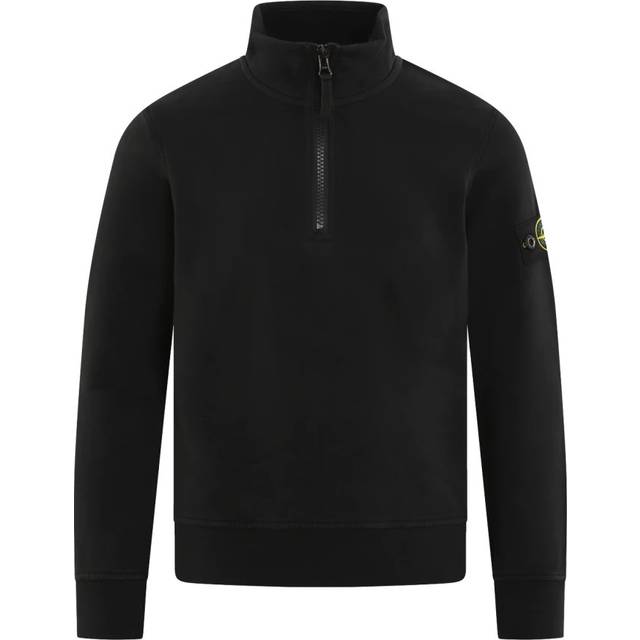 STONE ISLAND Boys' Compass Badge Patch Cotton Quarter-Zip Fleece - Black