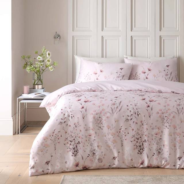 Watercoloured Floral Duvet Cover & Pillowcase Set - Blush
