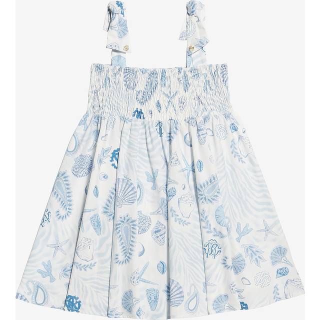 Roberto Cavalli Dress With Rc Monogram And Marine Print - Female Baby Girls (6m-3y) Light Blue