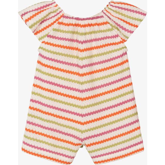 Mayoral Girls Orange Striped Knit Playsuit - Ivory/Orange - 6 month