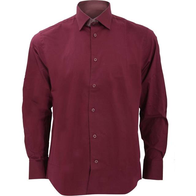 (17, Port) Russell Collection Mens Long Sleeve Easy Care Fitted Shirt