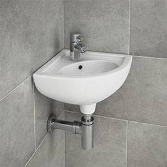 RAK Ceramics Compact Corner Basin with 2 Tap Holes | White | 440mm x 195mm x 360mm