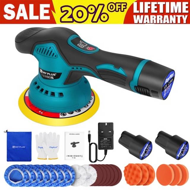 Dayplus cordless polisher buffer 6" portable polishing machine 8-speed pads kit