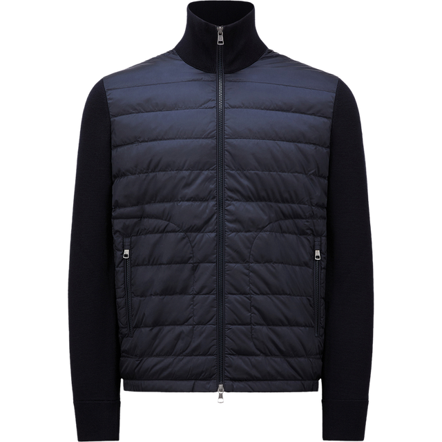 Moncler, Stickade tröjor & koftor, Herr, L, Nylon, Vadderad ull kofta marinblå