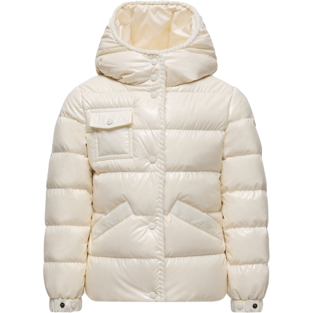 MONCLER ENFANT Glareins Braided Trim Hooded Down Jacket, Girl, White, Size: 6Y