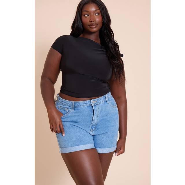 Plus Mid Blue Wash Turn Up Hem Mom Short, Mid Blue Wash - 30