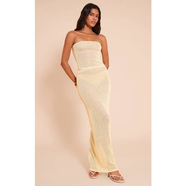Pale Lime Textured Sequin Maxi Skirt, Pale Lime - 6
