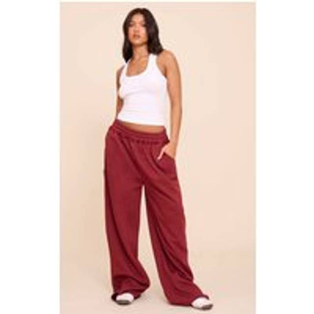 Burgundy Extreme Oversized Slouchy Wide Leg Joggers, Red - XL