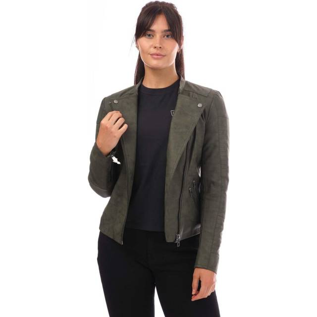 (6 UK, Green) Only Womens/Ladies Ava Faux Leather Biker Jacket