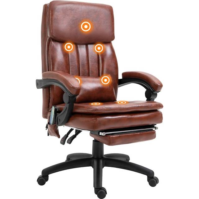 Ergonomic Office Chair w/ 7 Massage Points Headrest Armrest Footrest Brown