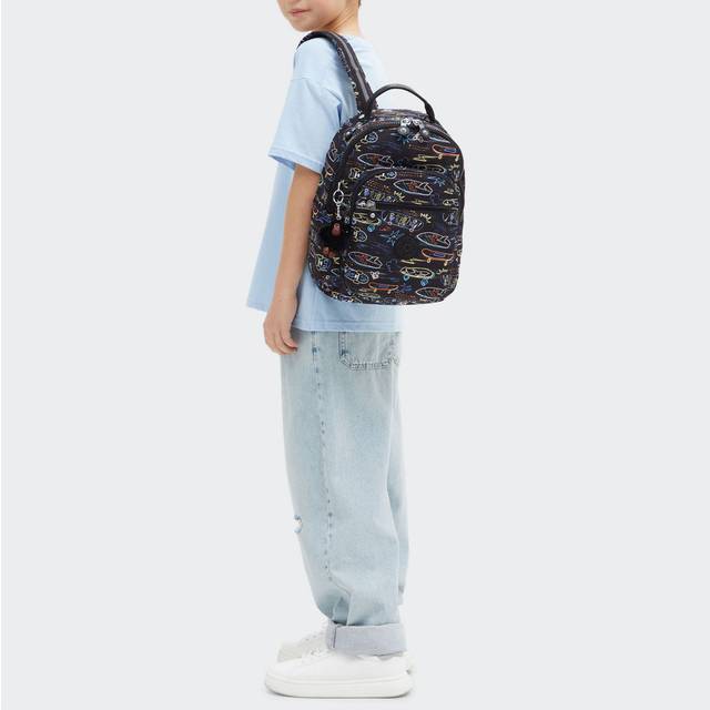 Kipling Backpack Seoul S Neon Skate Print Small Woman 100% Recycled Polyester