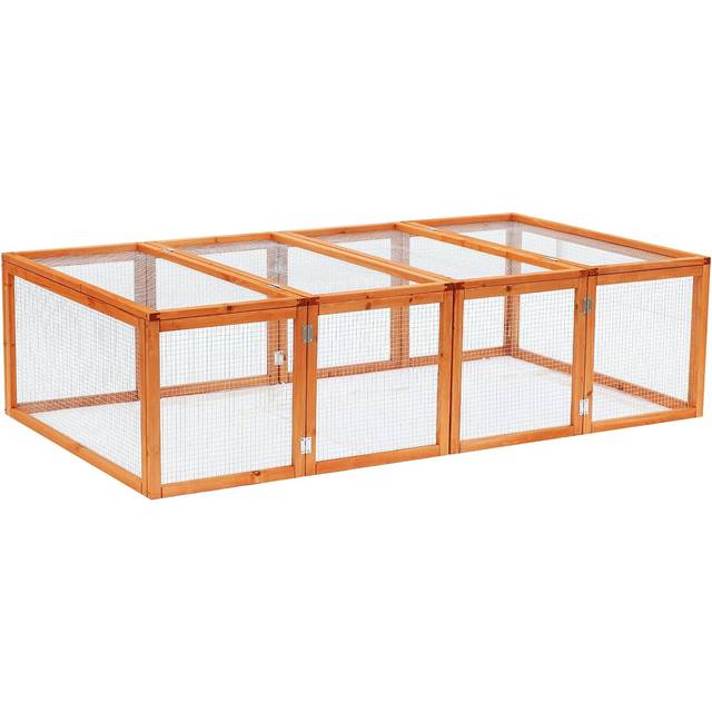 PawHut Wooden Rabbit Hutch W/ Mesh Wire For Outdoor Garden - Brown, Brown