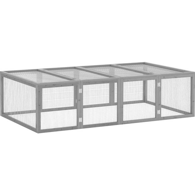 PawHut Wooden Rabbit Hutch Cage House w/ Wire Mesh, Grey, Grey