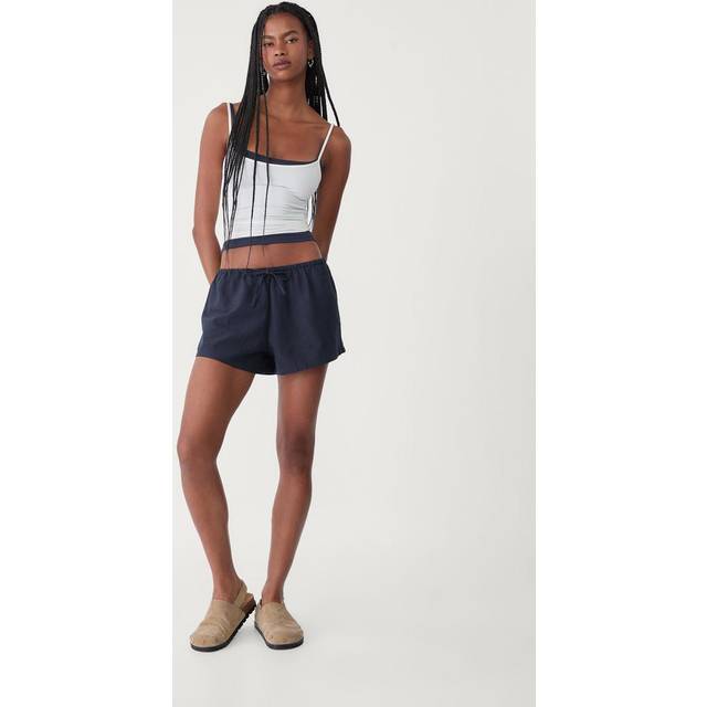 Stradivarius Linen blend shorts with drawstring Navy blue XS