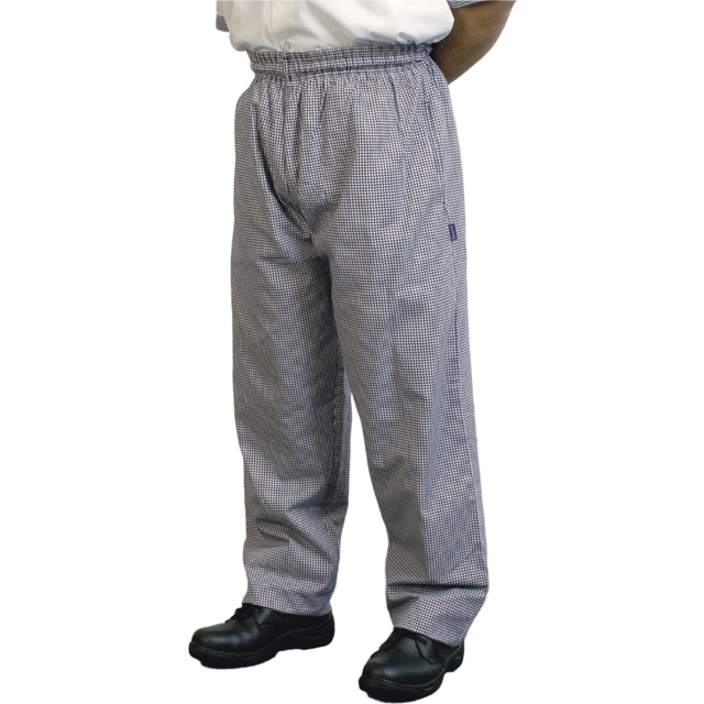 (XS, Black/White) BonChef Check Baggy Mens Chef Trousers