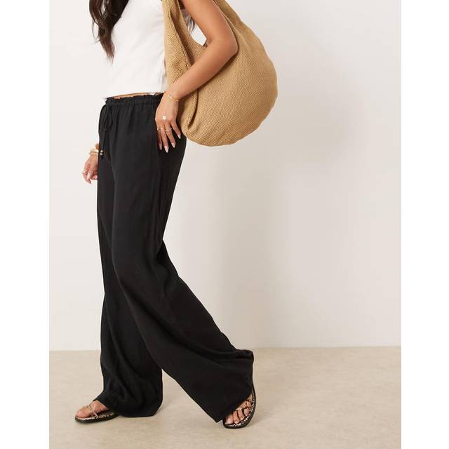 Linen-blend elastic waist trousers black - Woman - M - MANGO - Black