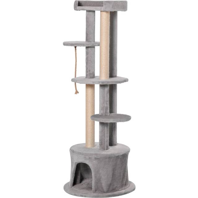 PawHut Cat Tree Kitten Tower w/ Scratching Post Condo Plush Perches Grey