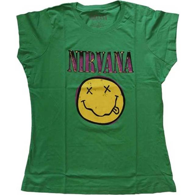 (M, Green) Nirvana Grunge Face Pink Skinny Fit T Shirt