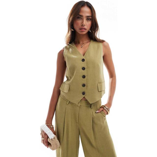 Vero Moda – Olivgrön kostymväst i linnestil, del av set-Grön/a