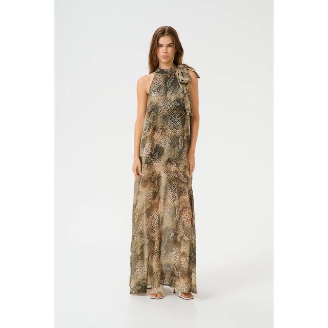 Gestuz GZsanka Halterneck Snake Print Maxi Dress, Gold/Brown