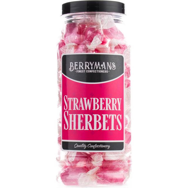 Original Strawberry Sherbets Sherbet Lemons Retro Sweets Gift Jar by Berrymans Sweet Shop - Classic Sweets, Traditional Taste.
