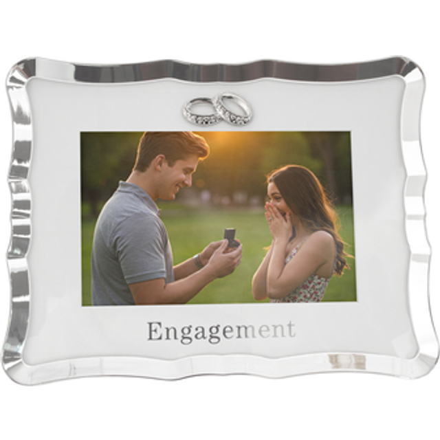 Modern Engagement Picture Frame in Silver Plating with Double Rings - Grey - One Size