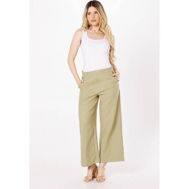Womens Button Detail Crop Wide Leg Textured Trouser - Neutral - 14