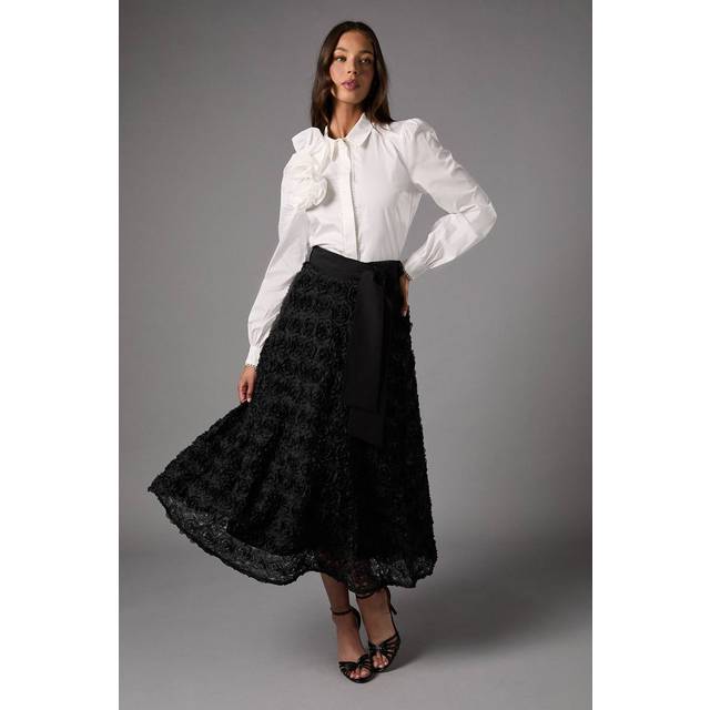 Coast 3D Flower Midi Skirt In Black - black - 10