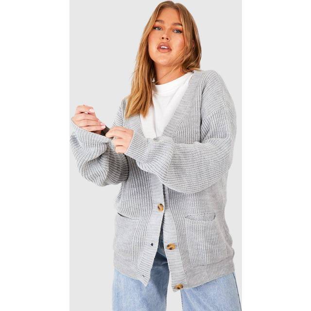 Womens Plus Oversized Button Through Cardigan - Grey - 16-18, Grey