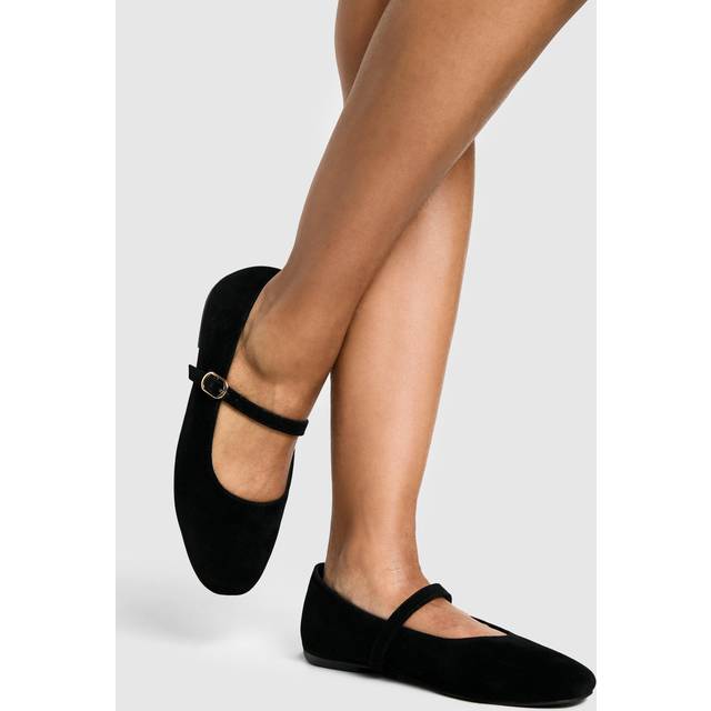 Womens Wide Fit Faux Suede Mary Jane Ballet Flats - Black - 5, Black