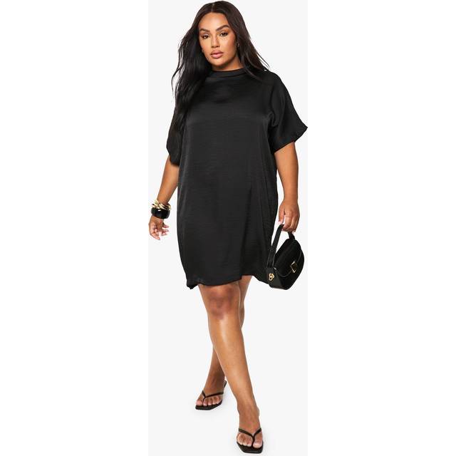 Womens Plus Satin Oversized T-Shirt Dress - Black - 26, Black