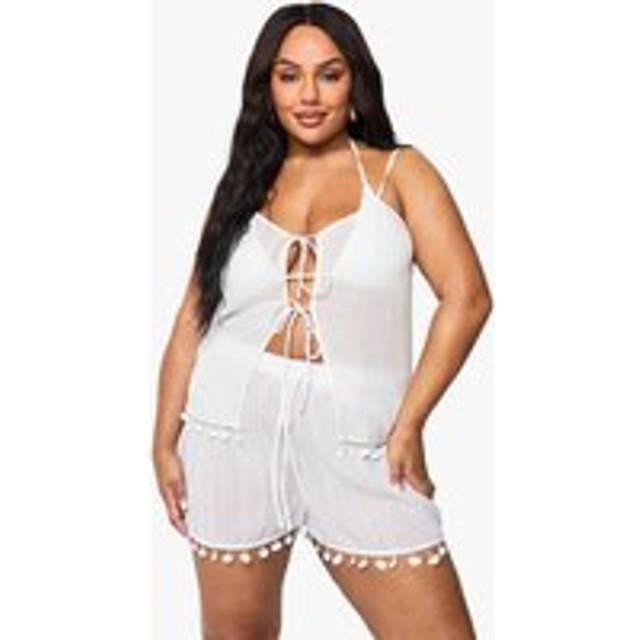 Womens Plus Shell Embellished Beach Shorts - White - 18, White