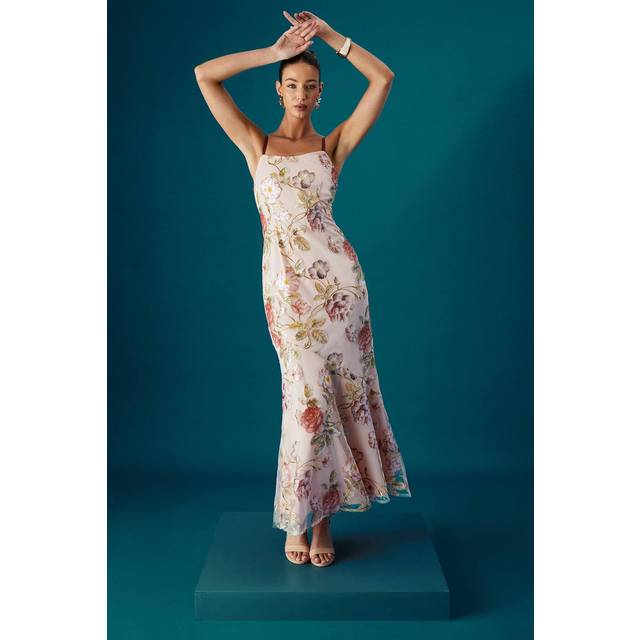 Coast Muse Strappy Floral Sequin Maxi Dress - Nude - 14