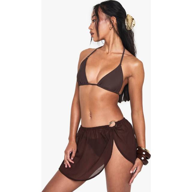 Womens Metal Trim Chiffon Mini Sarong - Brown - M, Brown
