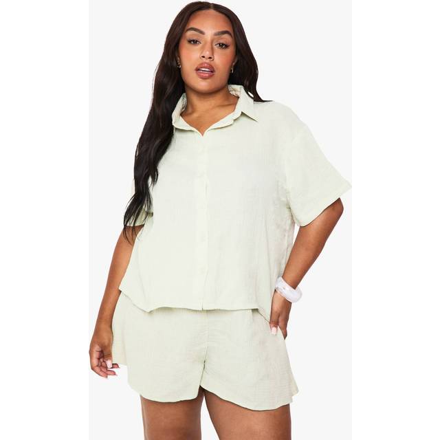 Womens Plus Cheesecloth Short Sleeve Shirt - Green - 16, Green