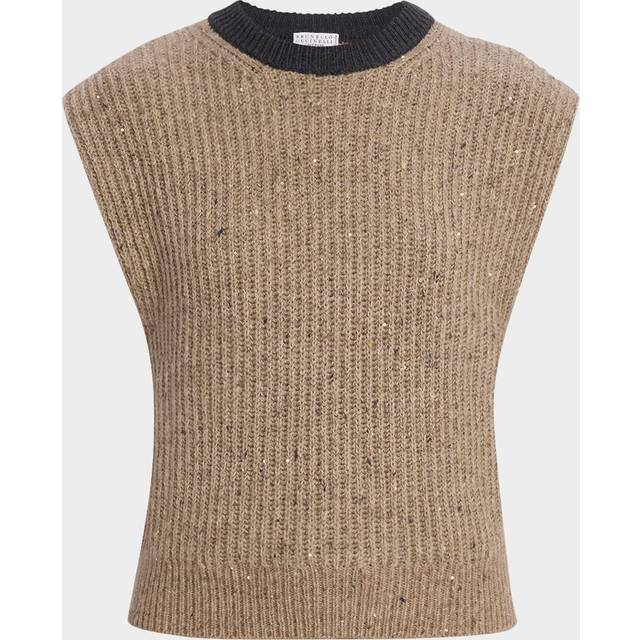 Sleeveless Sequined Wool-Cashmere Sweater - C4414 BROWN - X-Small