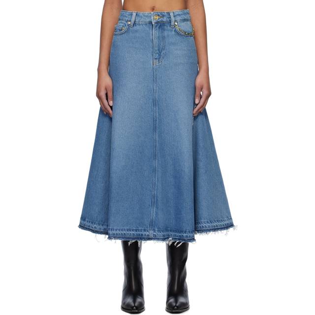 A-Line Denim Midi Skirt - MID BLUE STONE - 32 FR (0 US)