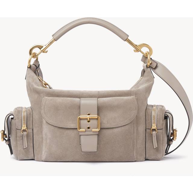 Chloé - Camera Leather-trimmed Suede Shoulder Bag - Light gray - Gray - One size