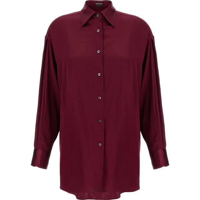 Tom Ford, Blusar & Skjortor , Dam, 2Xs, Silk Stretch Bordeaux Skjorta Klassisk Krage