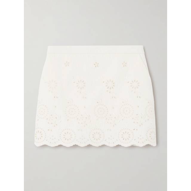 Chloé - Scalloped Quilted Broderie Anglaise Cotton-blend Mini Skirt - White - FR 42