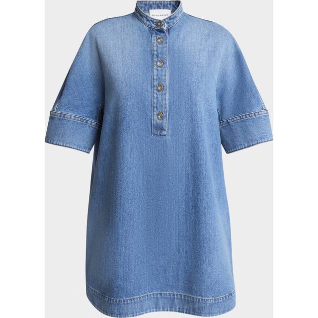 Short-Sleeve Denim A-Line Mini Dress - MEDIUM BLUE - 42 FR (10 US)